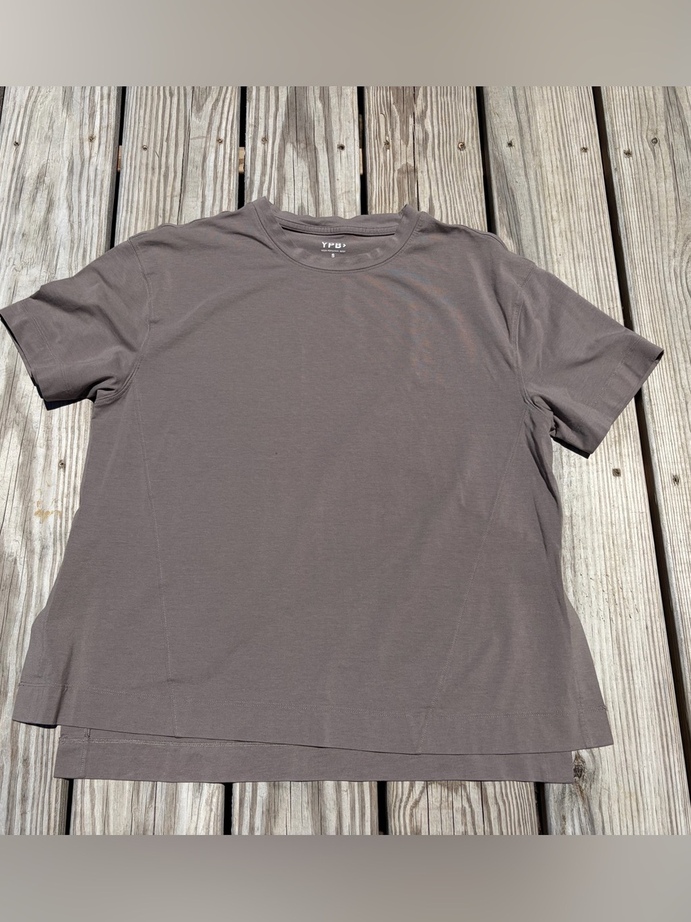 Abercrombie & Fitch YPB Active Cotton Blend Easy Tee Taupe Side Slit Small